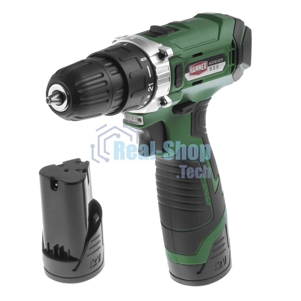 Дрель-шуруповерт аккумуляторная Haммer ACD12/2CS, Аккумуляторная, 12В, 2 АКБ, Кейс