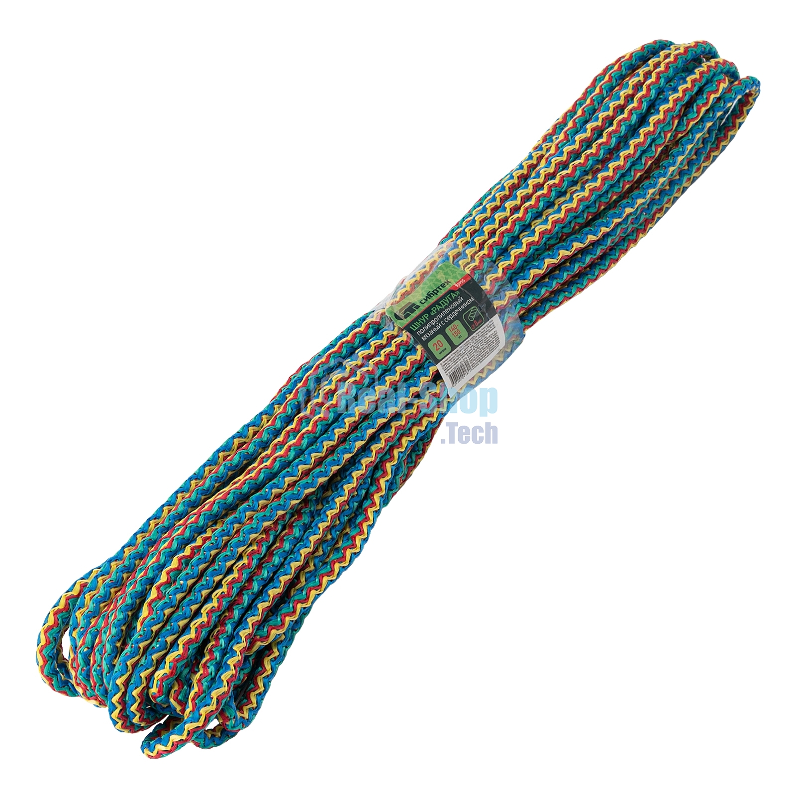 Шнур вязаный полипропиленовый Сибртех с сердечником 8 мм, 20 м, 140-150 кгс, Радуга,