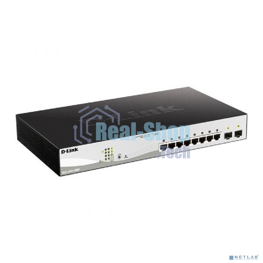 Коммутатор D-Link DGS-1210-10MP/F3A Smart L2 Switch 8х1000Base-T PoE, 2х1000Base-X SFP, PoE Budget 130W, Compact CLI