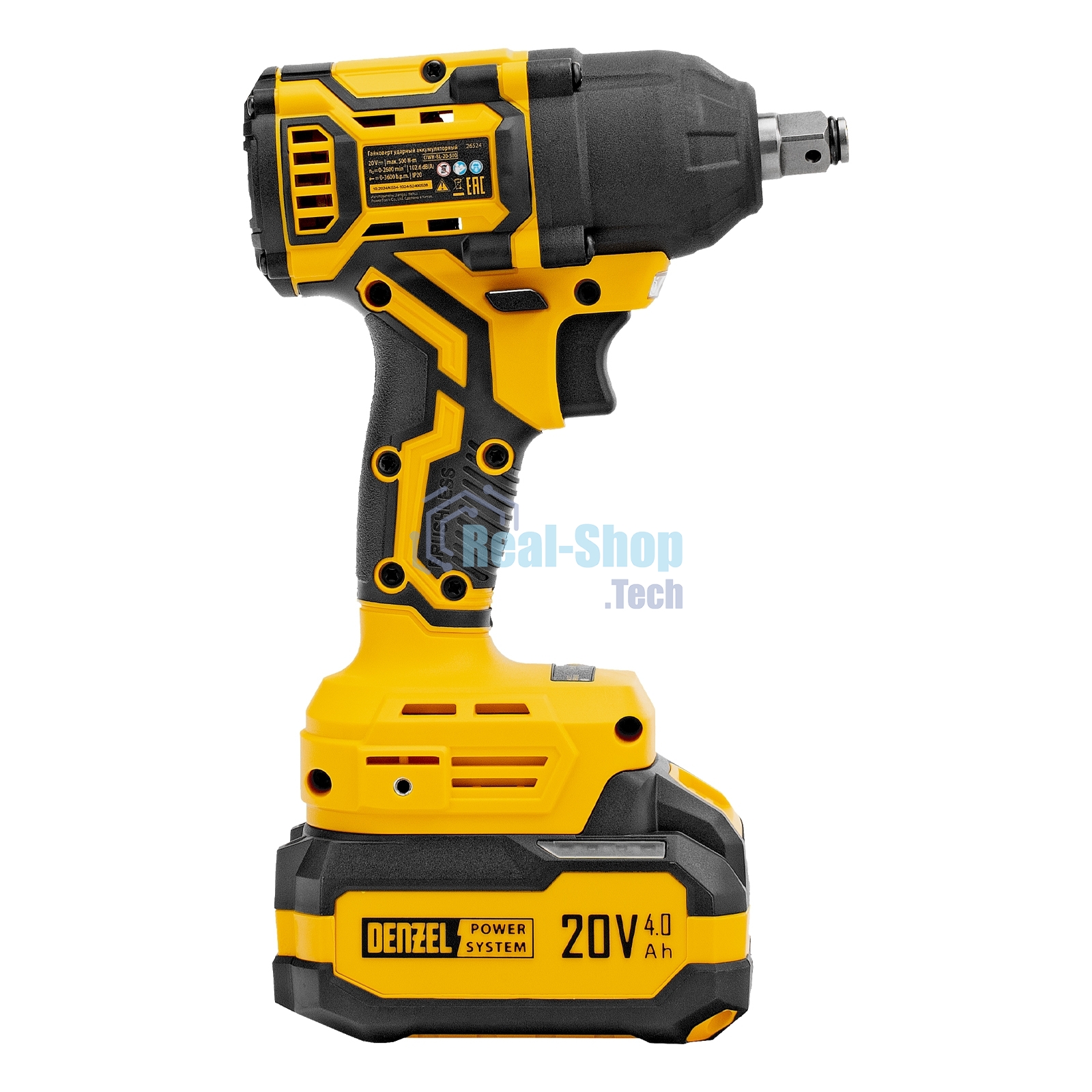 Гайковерт ударный аккумуляторный бесщет. Denzel CIWH-BL-20-500, Li-Ion, 20 В