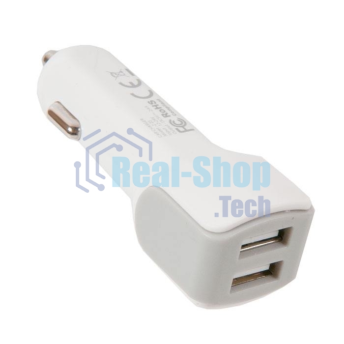 Автомобильное зарядное устройство HOCO z23 grand style dual-port car charger set with lightning cable, белый
