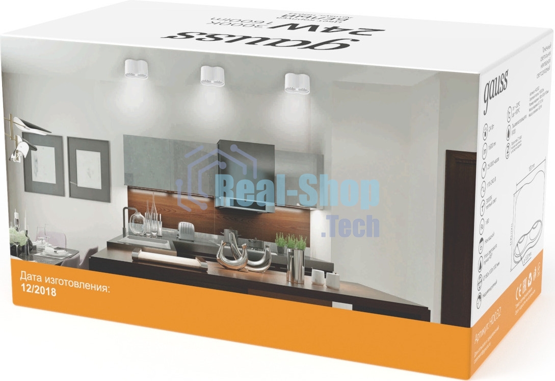 Светильник Gauss Overhead HD032 потолоч. 24Вт 3000K цв.св.:белый теплый белый