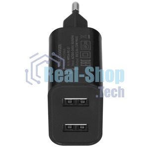 Сетевое зарядное устройство Cablexpert MP3A-PC-37 USB 2 порта, 2.4A, черный + кабель 1м Type-C
