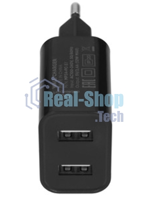 Сетевое зарядное устройство Cablexpert MP3A-PC-37 USB 2 порта, 2.4A, черный + кабель 1м Type-C