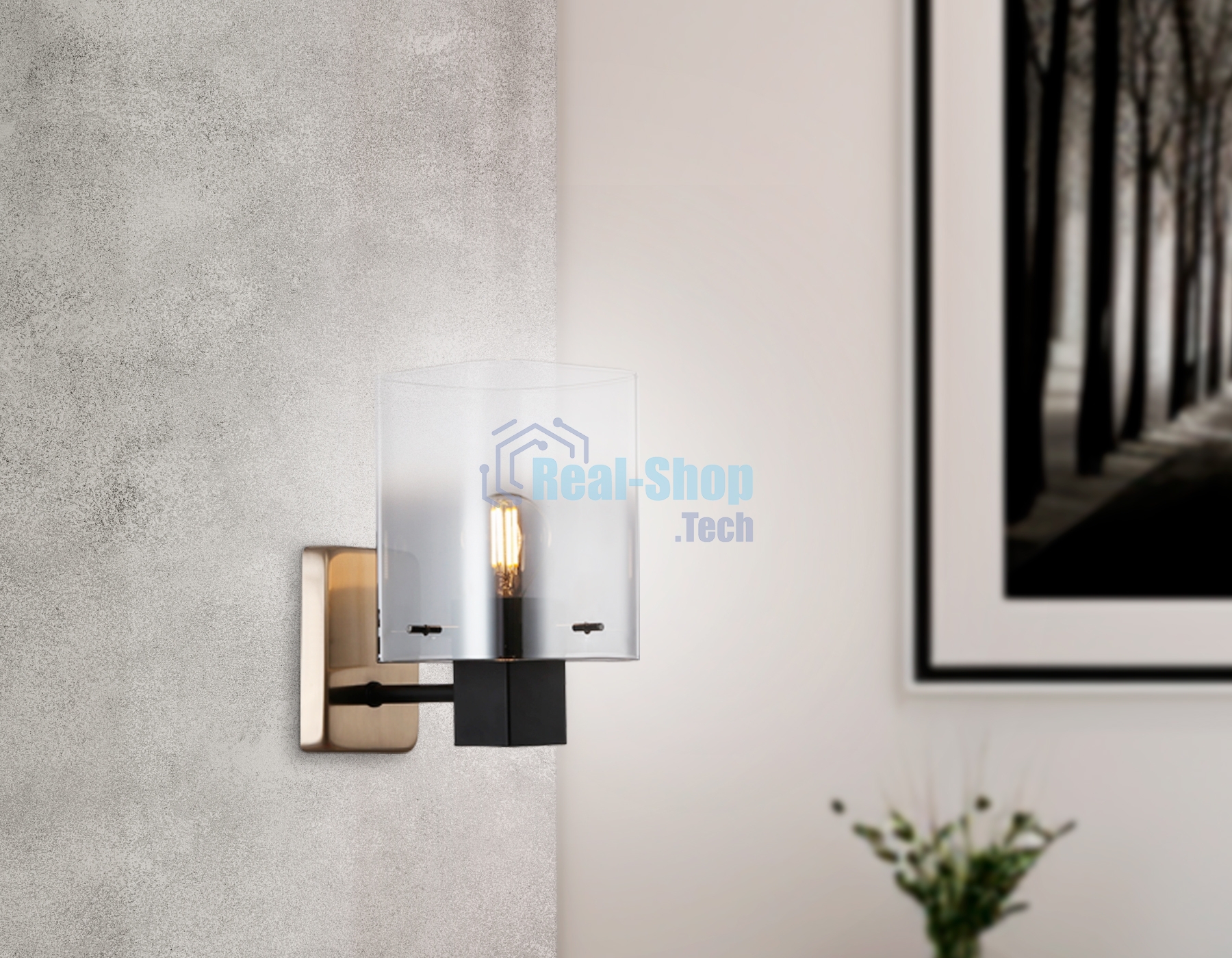 Настенный светильник Ambrella light LH57045 BK/DBS/SM черный/темная латунь/дымчатый E14 max 40W 195*110*185