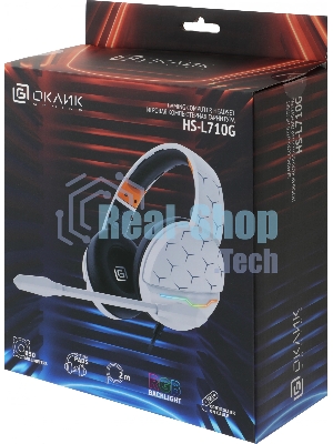Гарнитура Oklick HS-L710G белый/чёрный, проводная, USB, подсветка