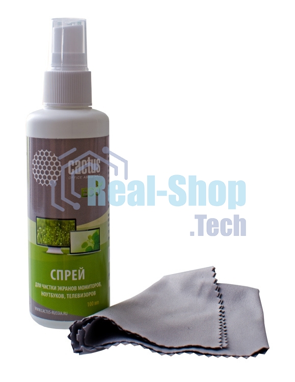 Чистящий набор (салфетки + спрей) Cactus CS-S3001E для экранов и оптики 1шт 18x18см 100мл