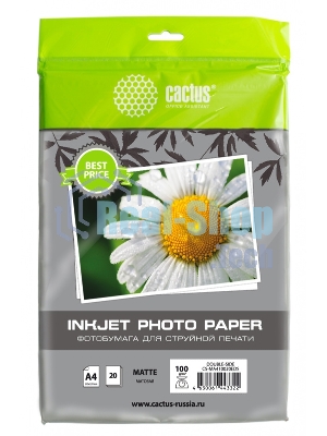 Фотобумага Cactus CS-MA410020EDS A4/100г/м2/20л./белый матовое/матовое для струйной печати