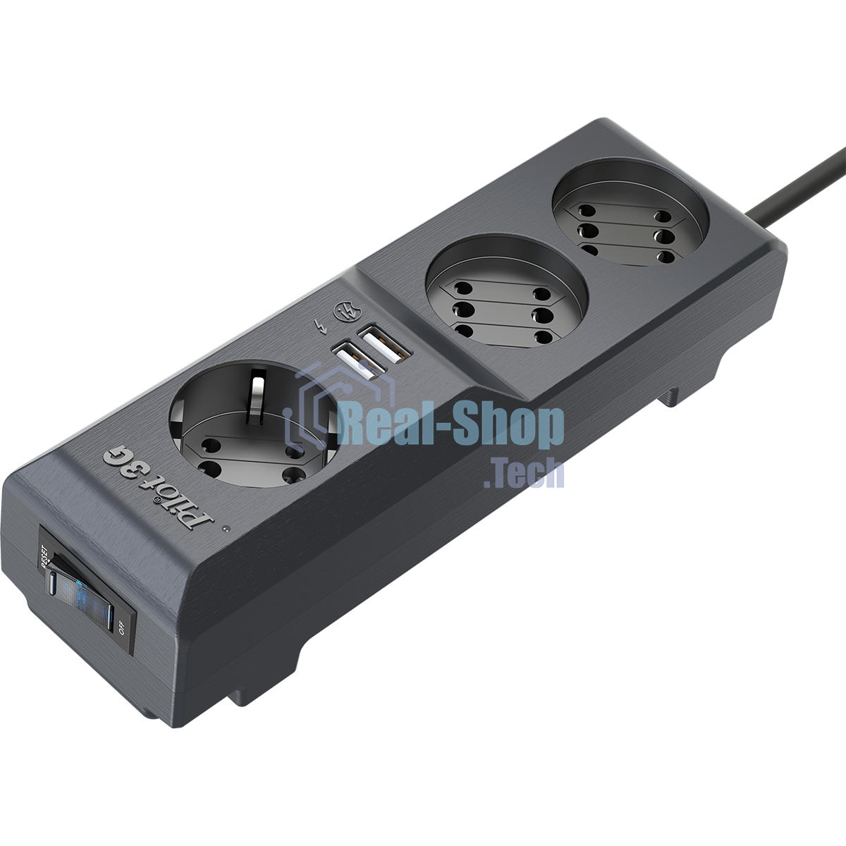 Сетевой фильтр Surge protector Pilot 3G 3xGP euro outlets, 10А/2.2 кВа, 2xUSB, 5m, черный