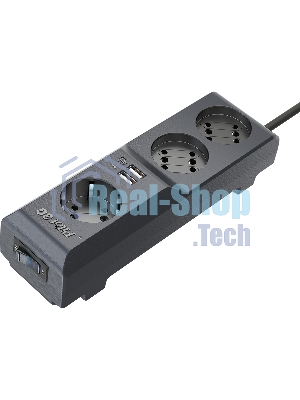 Сетевой фильтр Surge protector Pilot 3G 3xGP euro outlets, 10А/2.2 кВа, 2xUSB, 5m, черный