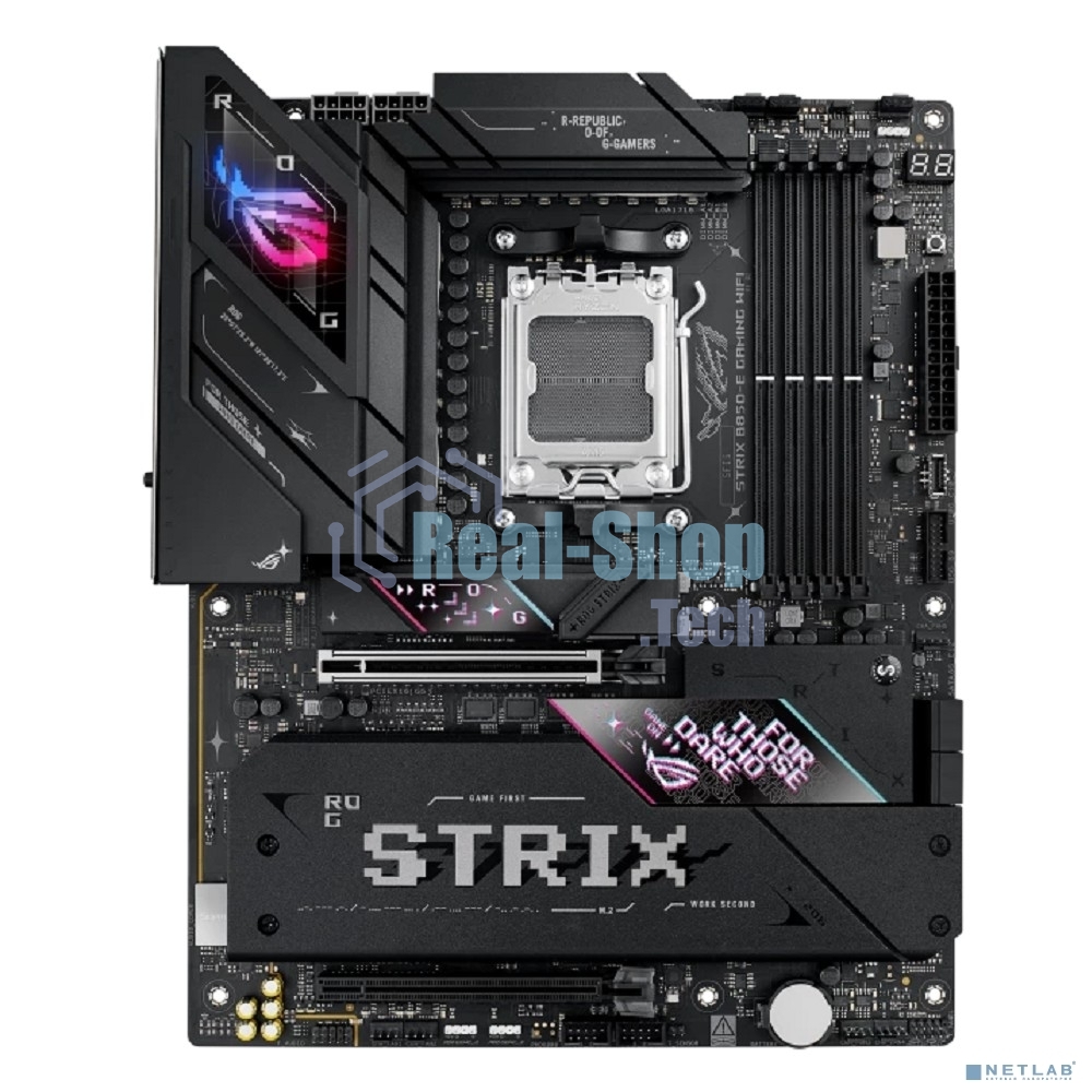 Материнская плата ASUS ROG STRIX B850-E GAMING WIFI, AM5, AMD B850, 4xDDR5, 4xSATA, 5xM.2, 1xPCI-E 5.0 x16, 1xPCI-E 4.0 x16, 1xRealtek 5Gb Ethernet, 1xUSB-C 4, 1xUSB-C 20Gbps, 6xUSB-A 10Gbps, 4xUSB-A 2.0, 3x3.5 мм, 7.1, ATX