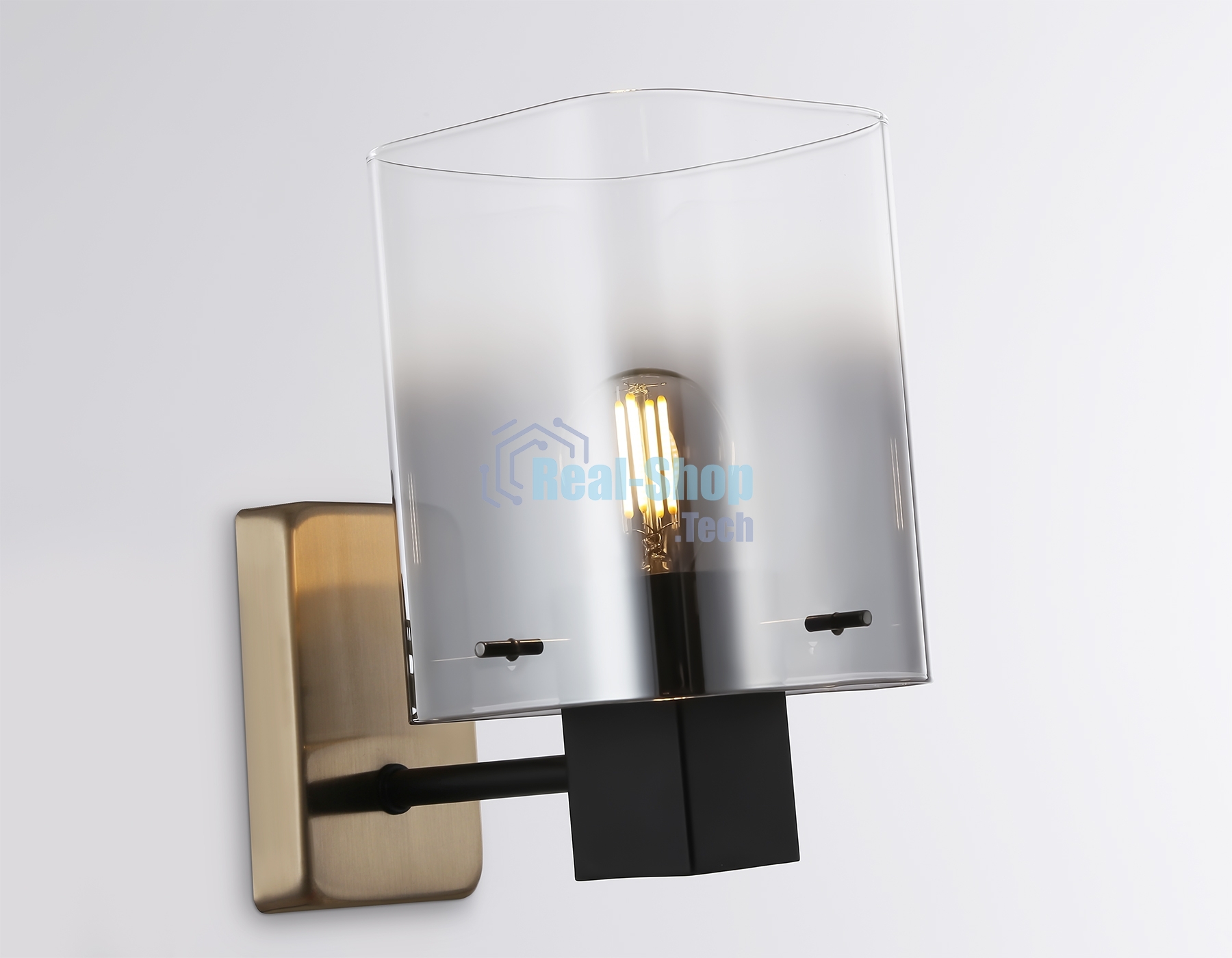 Настенный светильник Ambrella light LH57045 BK/DBS/SM черный/темная латунь/дымчатый E14 max 40W 195*110*185