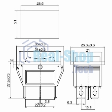 Выключатель клавишный Rexant 250V 15А (6с) ON-OFF-ON черный с нейтралью