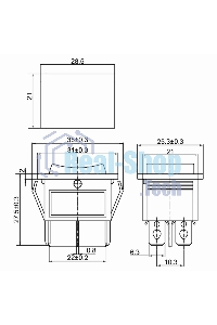 Выключатель клавишный Rexant 250V 15А (6с) ON-OFF-ON черный с нейтралью