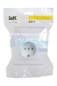 Розетка 1-м СП Вега РСш10-3-ВБ с заземл. контактом и защ. штор 16А бел. ИЭК ERV14-K01-16-DM