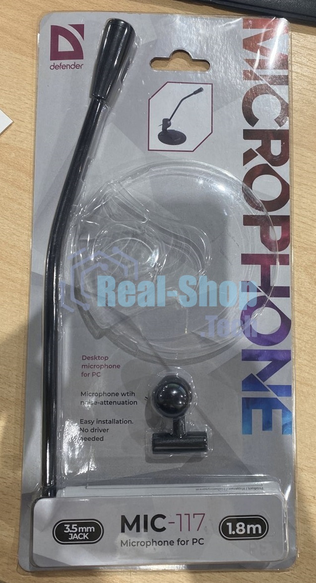 Микрофон Defender MIC-117 черный, кабель 1.8 м