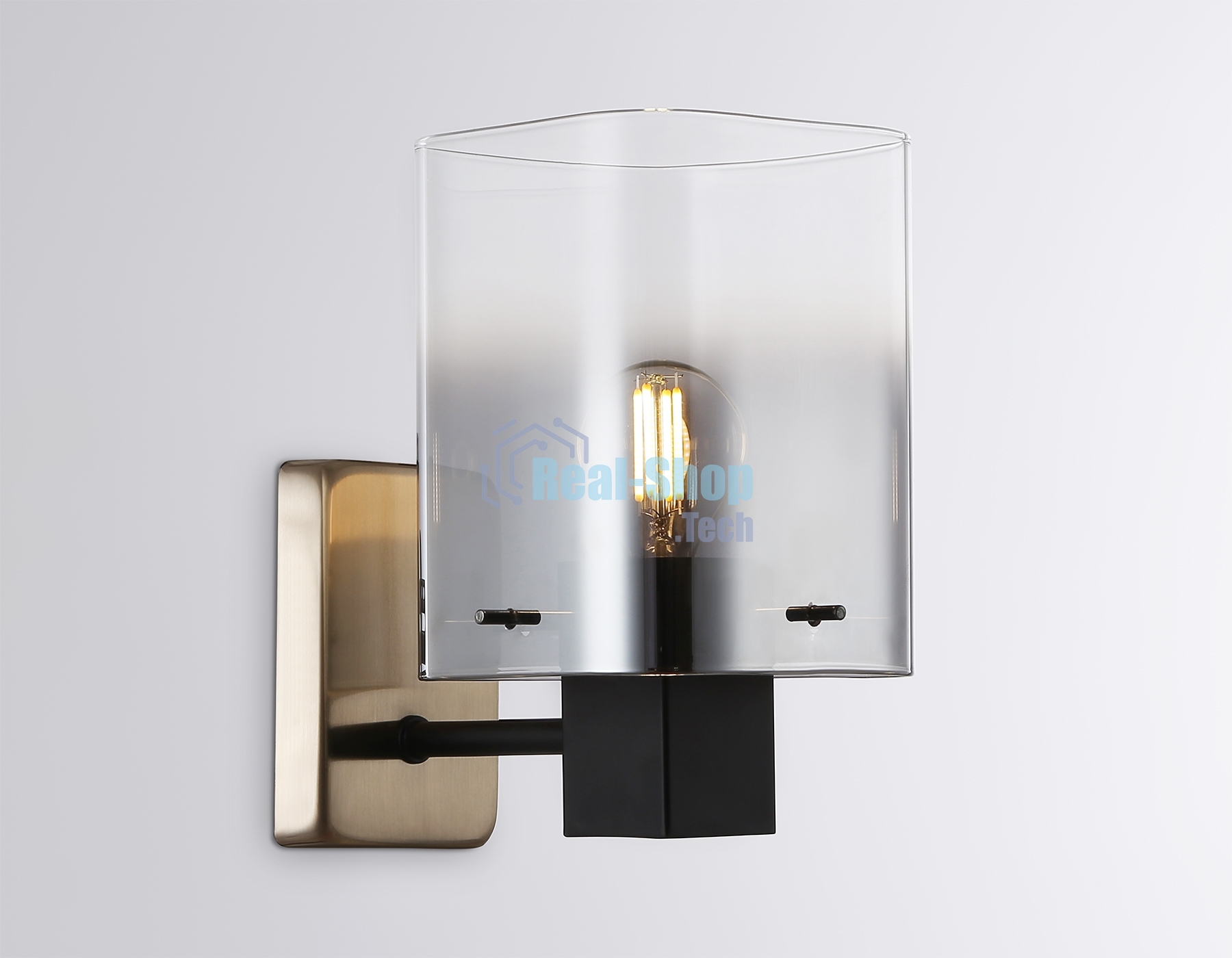 Настенный светильник Ambrella light LH57045 BK/DBS/SM черный/темная латунь/дымчатый E14 max 40W 195*110*185