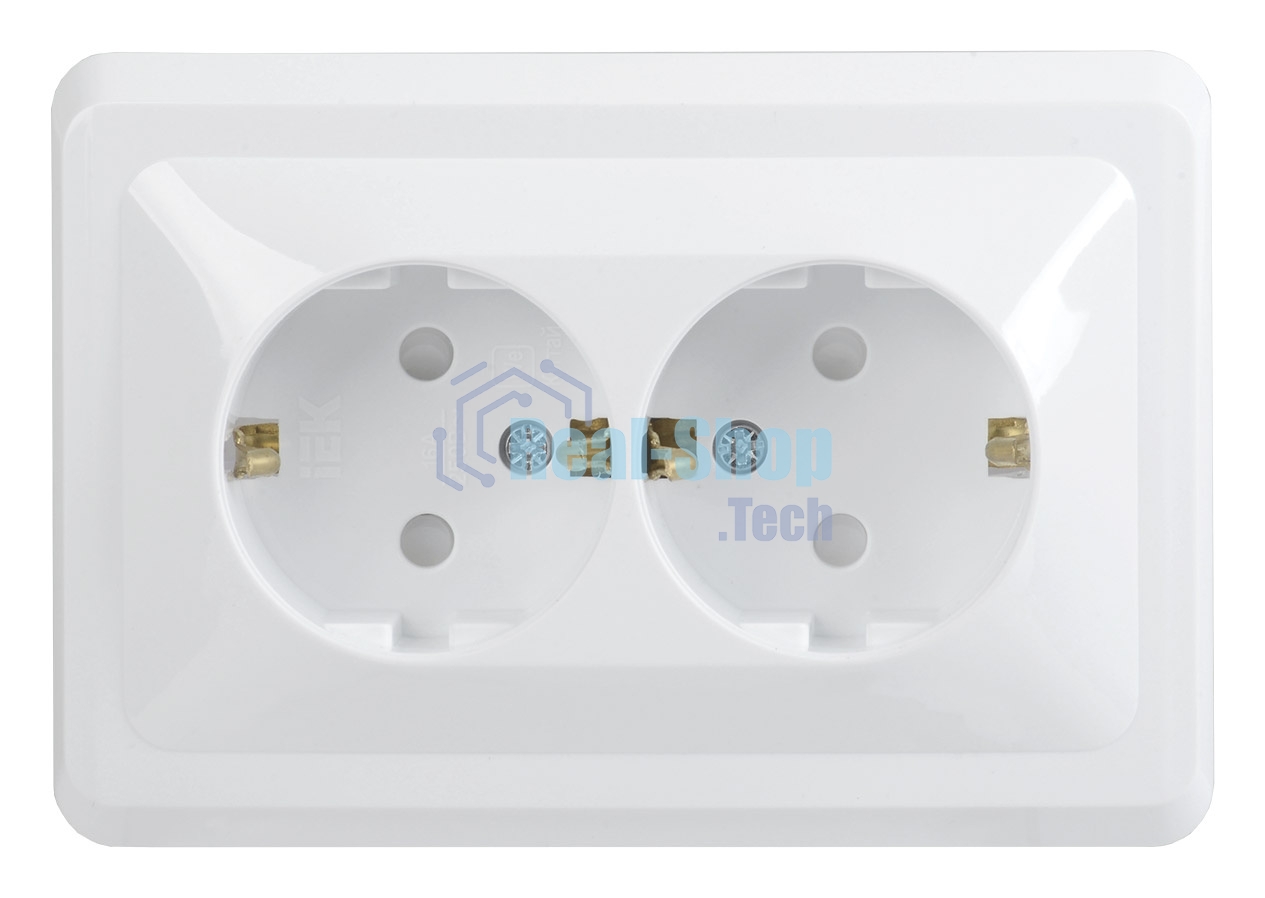 Розетка 2-м СП Вега РСш12-3-ВБ с заземл. контактом и защ. штор 16А белый ИЭК ERV24-K01-16-DM