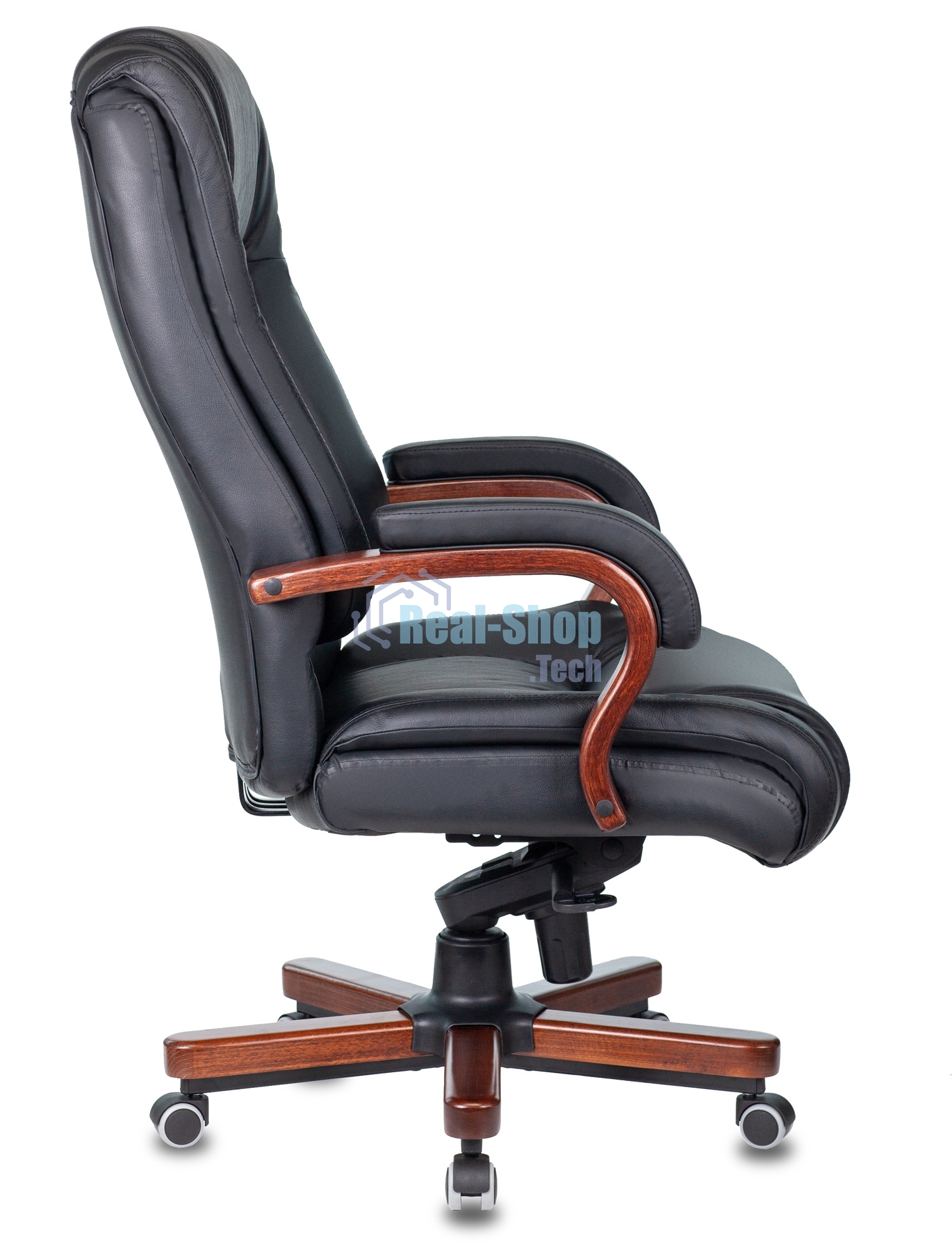 Кресло руководителя Бюрократ T-9925WALNUT/BLACK черный, кожа, крестовина дерево