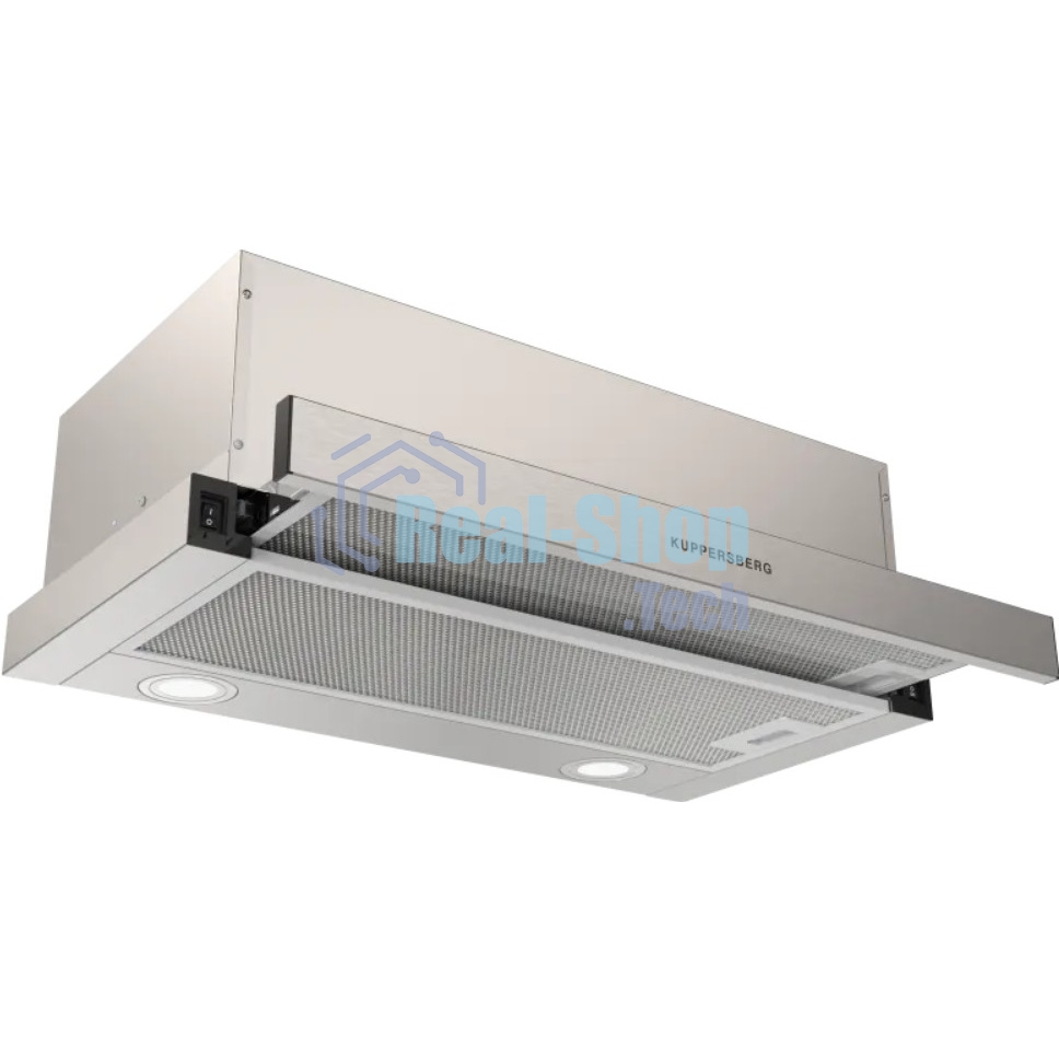 Встраиваемая вытяжка Kuppersberg SLIMDUAL 60 W, телескопическая, 60 см, High-Tech, макс. Производительность 750 м3/ч, 2 скорости, механическое управление, светодиодное освещение, уровень шума 51 дБ, нержавеющая сталь