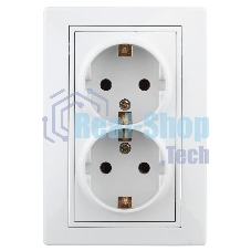 Розетка Intro Plano 1-208-01 с заземлением двойная 2X2P+E Schuko со шторками, 16А-250В, IP20, СУ, белый