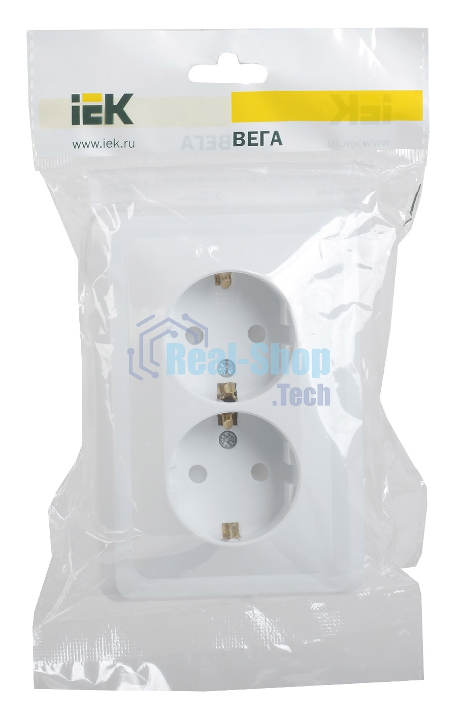 Розетка 2-м СП Вега РСш12-3-ВБ с заземл. контактом и защ. штор 16А белый ИЭК ERV24-K01-16-DM
