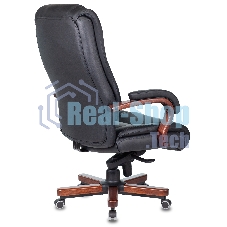 Кресло руководителя Бюрократ T-9925WALNUT/BLACK черный, кожа, крестовина дерево