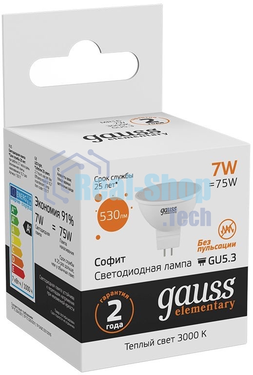 Лампа светодиодная Gauss LED Elementary MR16 GU5.3 7W 530lm 3000K 1/10/100 0