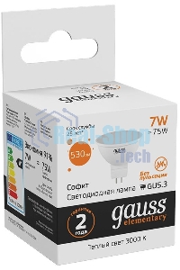 Лампа светодиодная Gauss LED Elementary MR16 GU5.3 7W 530lm 3000K 1/10/100 0