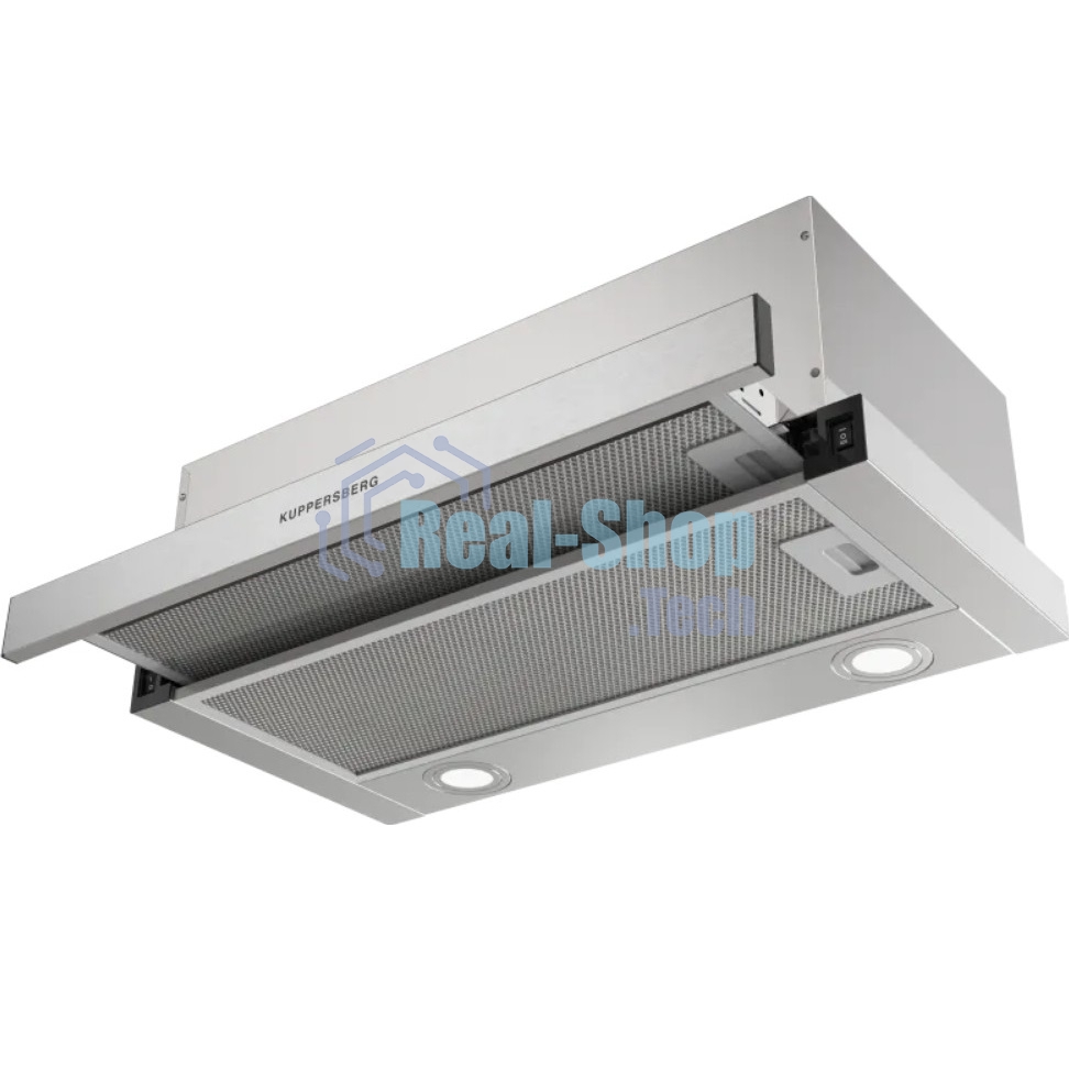 Встраиваемая вытяжка Kuppersberg SLIMDUAL 60 W, телескопическая, 60 см, High-Tech, макс. Производительность 750 м3/ч, 2 скорости, механическое управление, светодиодное освещение, уровень шума 51 дБ, нержавеющая сталь