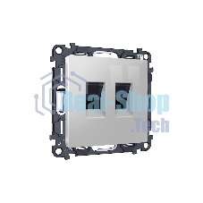 Комплект механизма компьютерной двойной розетки RJ-45 (8P8C) CAT6 с автоматической защитной шторкой ALFA Серебро глянец QUANT (AP4121, VM189) MA412110