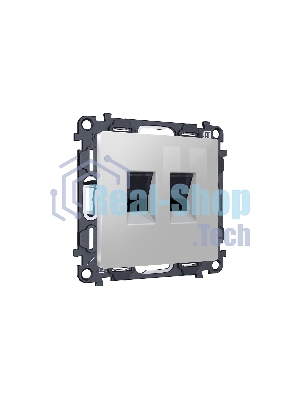 Комплект механизма компьютерной двойной розетки RJ-45 (8P8C) CAT6 с автоматической защитной шторкой ALFA Серебро глянец QUANT (AP4121, VM189) MA412110