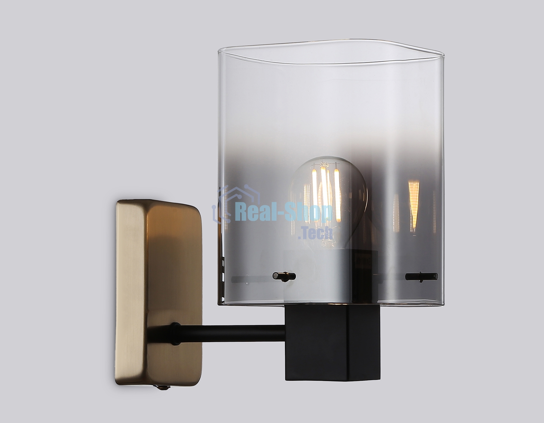 Настенный светильник Ambrella light LH57045 BK/DBS/SM черный/темная латунь/дымчатый E14 max 40W 195*110*185