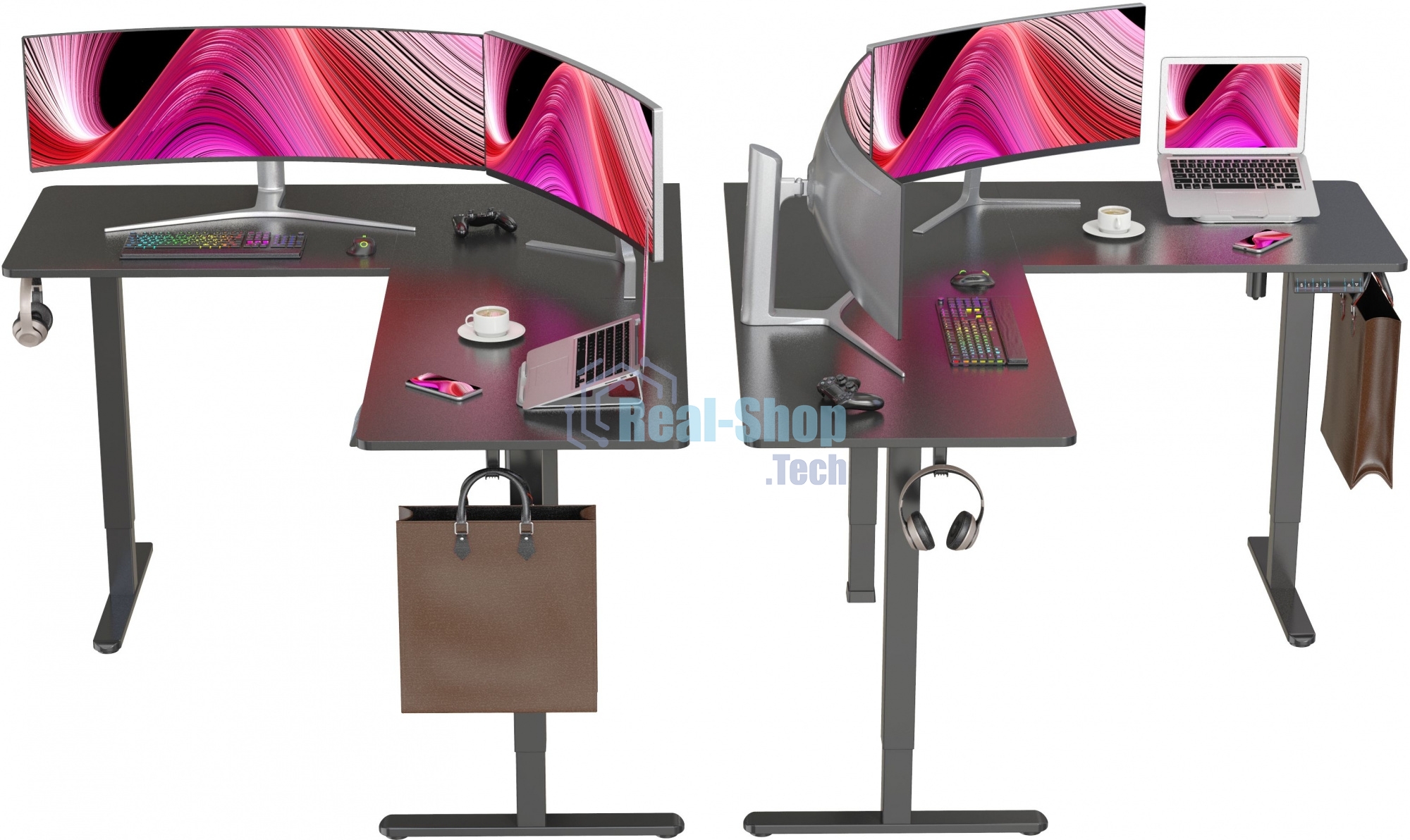 Стол компьютерный Cactus угловой подъемный столешница МДФ черный каркас черный 1600х1400х720х1180 мм (CS-EDXL-BBK)