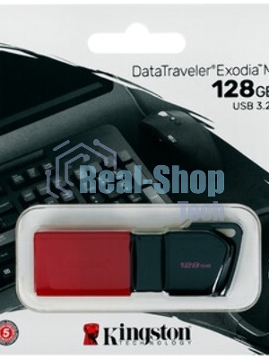 Флешка USB Kingston DataTraveler Exodia M (DTXM/128Gb), 128Gb, USB 3.2 Gen 1, R/W 150/60, черный/красный