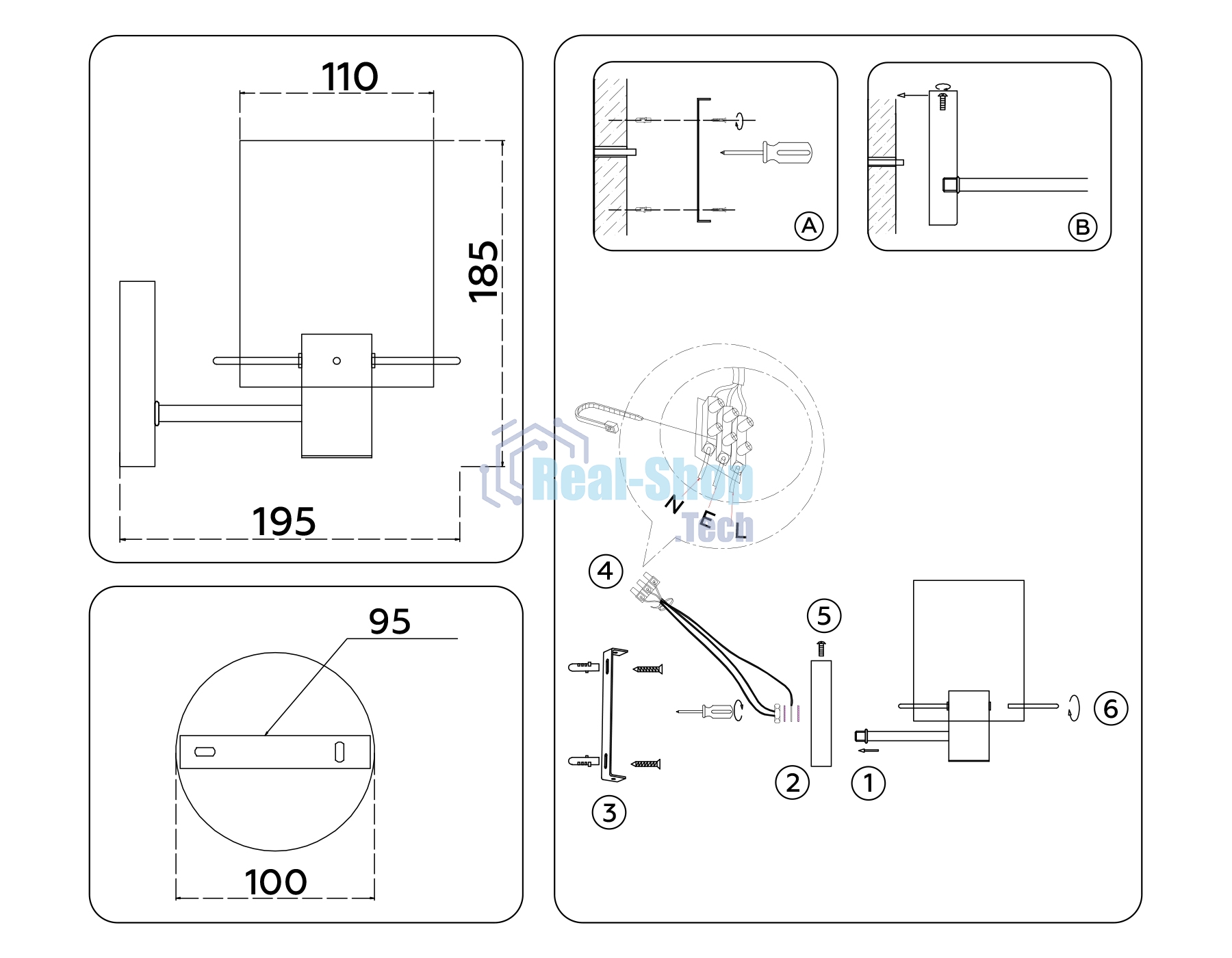 Настенный светильник Ambrella light LH57045 BK/DBS/SM черный/темная латунь/дымчатый E14 max 40W 195*110*185