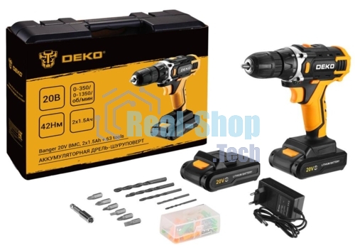 Дрель-шуруповерт Deko Banger 20V ONE+, 20 В, 1,5 Ач, 42 Нм, щеточный