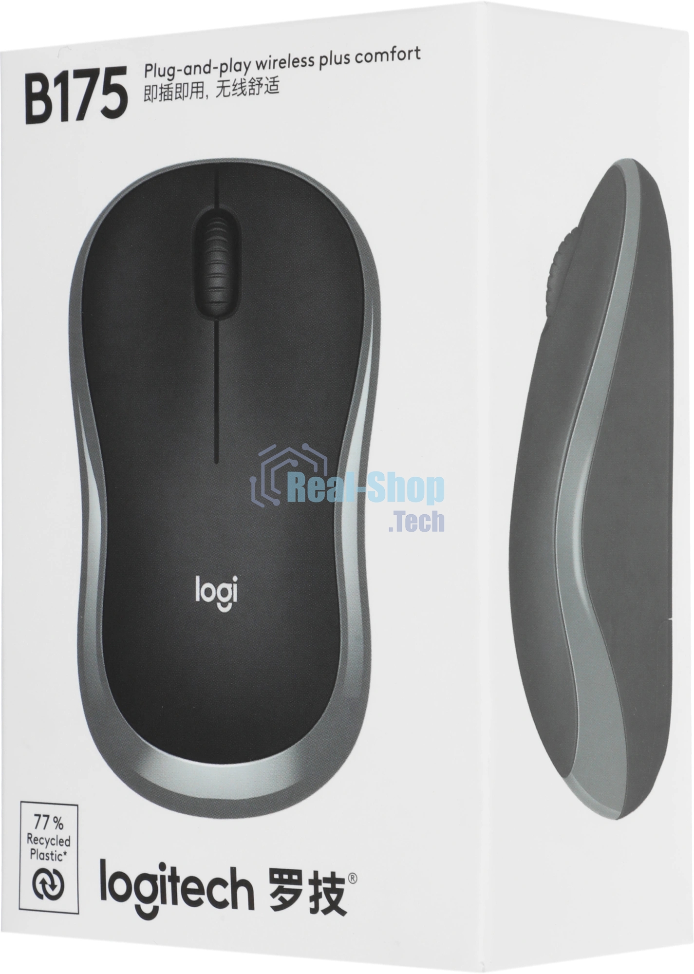 Мышь беспроводная Logitech B175 черный, 1000 dpi, радиоканал, USB, кнопки - 3