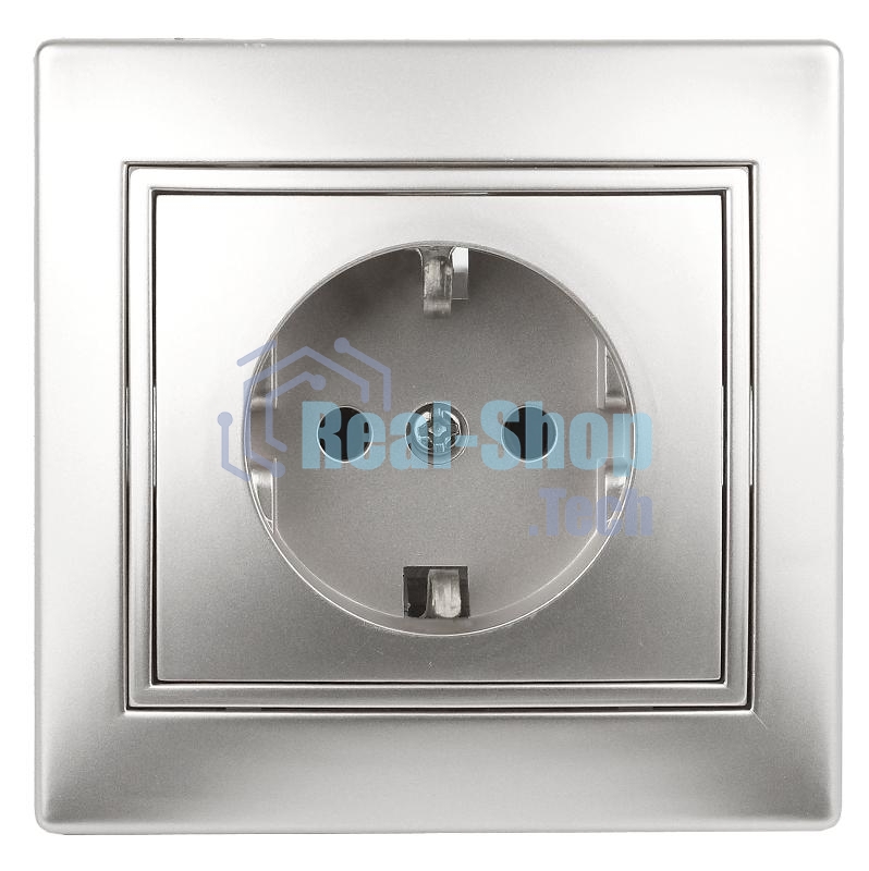 Розетка Intro Plano 1-206-03 с заземлением 2P+E Schuko со шторками, 16А-250В, IP20, СУ, алюминий | Б0053926 | Intro