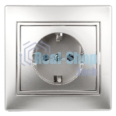 Розетка Intro Plano 1-206-03 с заземлением 2P+E Schuko со шторками, 16А-250В, IP20, СУ, алюминий | Б0053926 | Intro