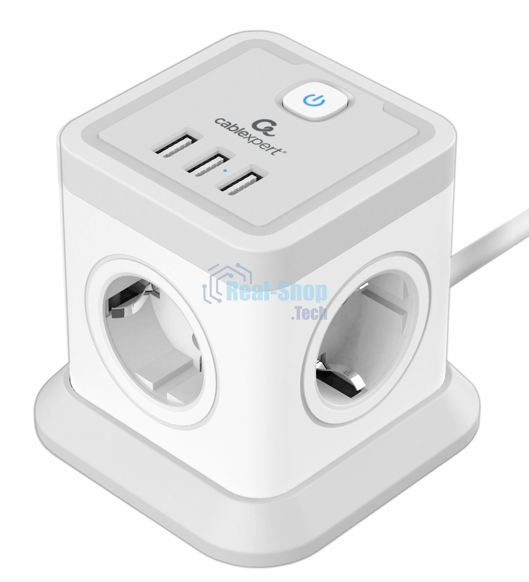 Сетевой фильтр Cablexpert Tower, TWR-4-U3-W-3, 4 р, 10А, 3xUSB, 3.1А, 3 м, ур.защиты 2+, белый, коробка