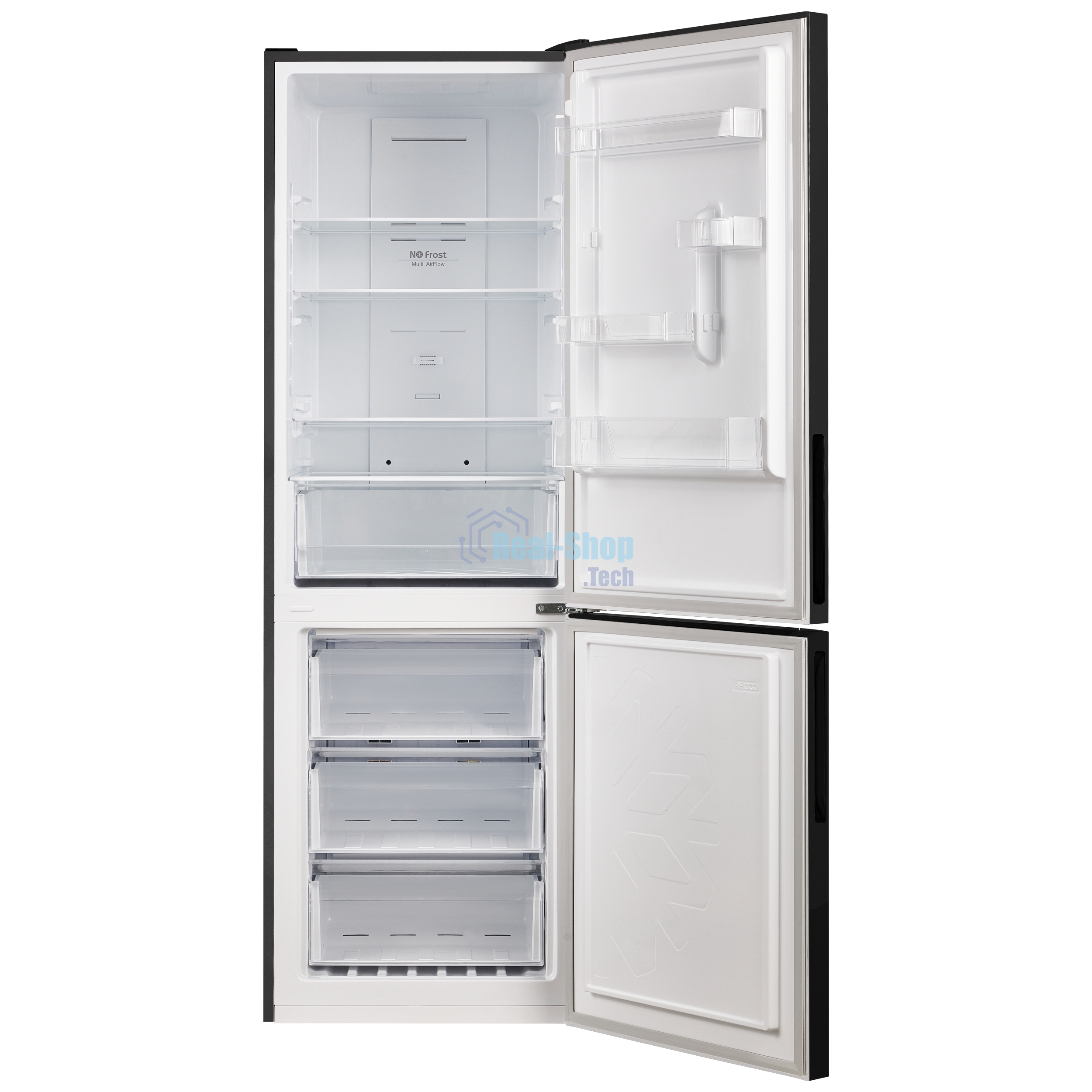 Холодильник Maunfeld MFF185NFSB10 черная нержавеющая сталь двухкамерный инвертор 240/100л морозилка снизу, No Frost