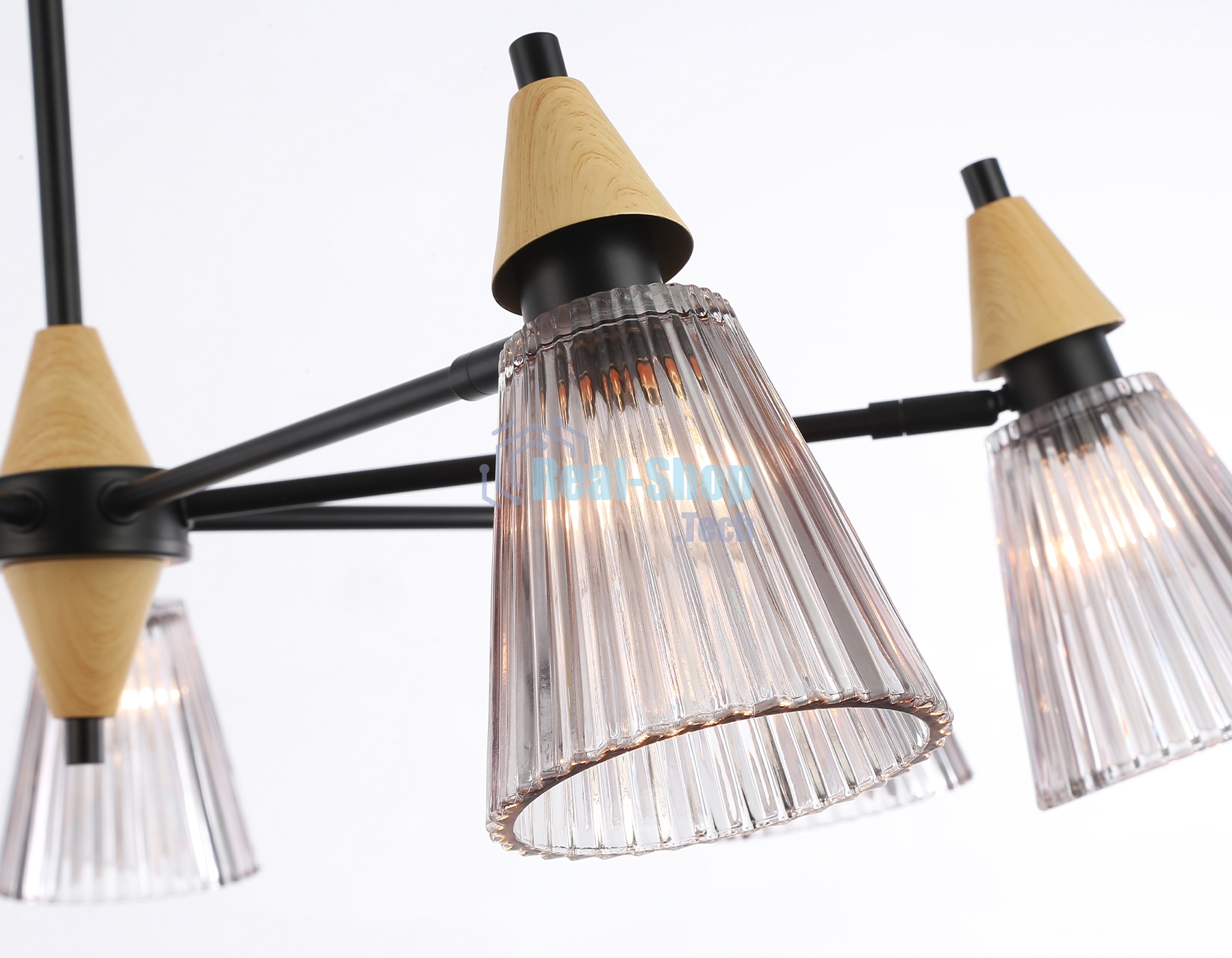 Люстра Ambrella light LH58116/7 BK/LW/SM черный/светлое дерево/дымчатый E14*7 max 40W D750*390