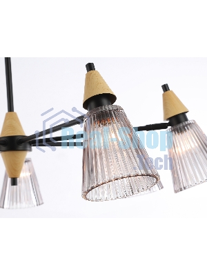 Люстра Ambrella light LH58116/7 BK/LW/SM черный/светлое дерево/дымчатый E14*7 max 40W D750*390