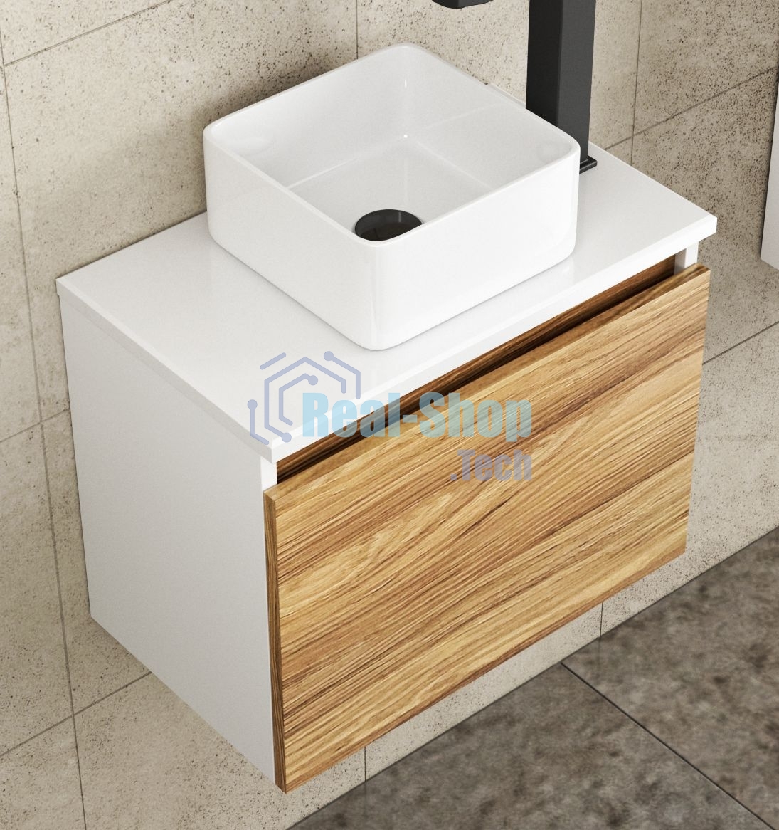Тумба с раковиной и выпуском (Тумба Bau Dream Blackwood 50, умывальник BAU Mini 24х24, выпуск клик клак, черный)