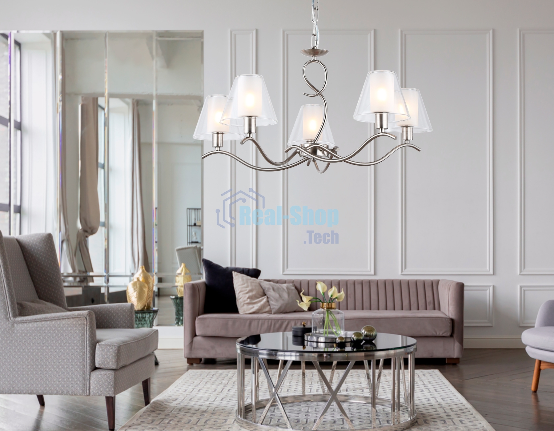 Люстра Ambrella light LH57081/5 SN/FR никель/белый матовый E14/5 max 40W D690*790