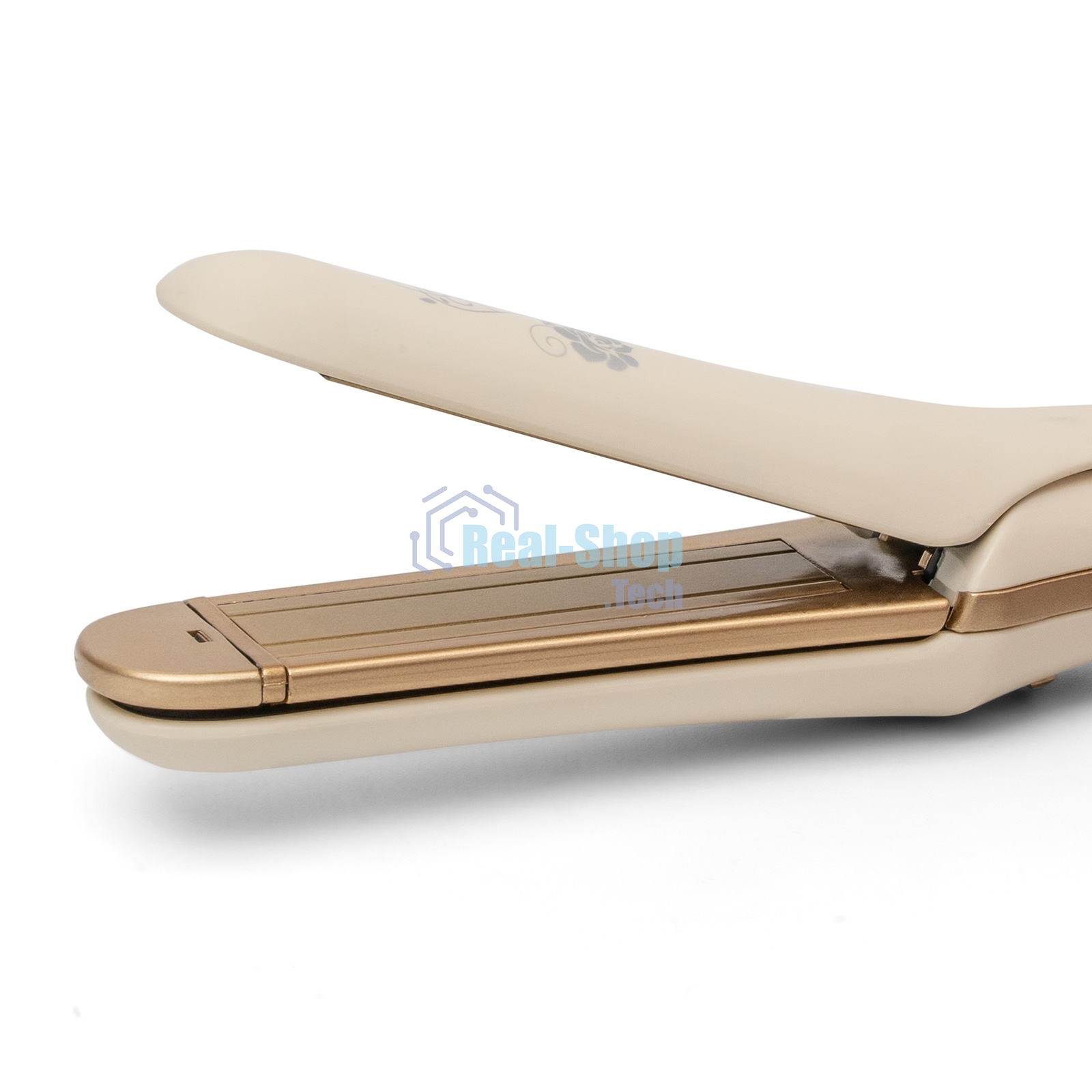 Щипцы для волос с насадкой гофре Galaxy GL 4502, бежевый, 40 Вт, макс. темп. 200°C, нагрев. элемент с защитой от перегр., керам. покрытие пластин, гладкие пластины для выпрям. волос и пласт. 