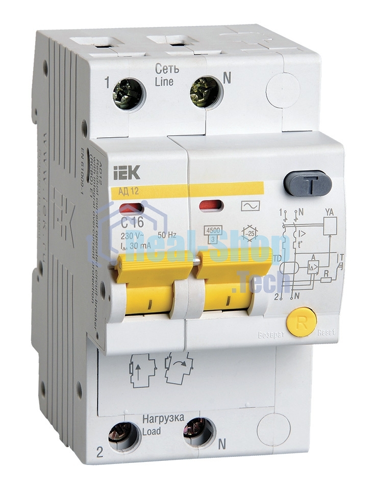 Выключатель автоматический дифференциального тока ИЭК 2п 16А/30мААД-12 MAD10-2-016-C-030 (5)