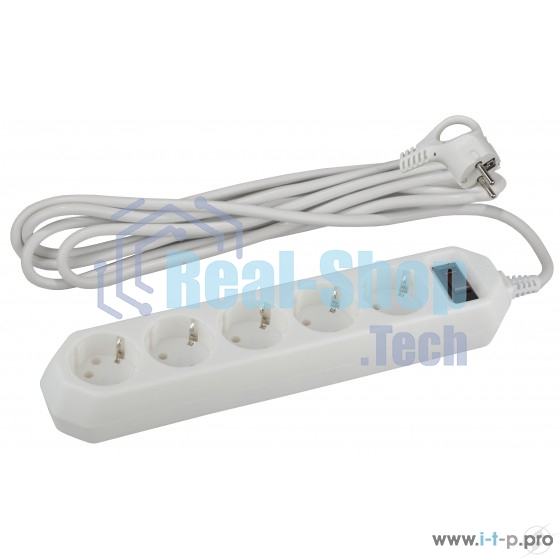 Сетевой фильтр ЭРА USF-5es-3m-W, 3 м, белый