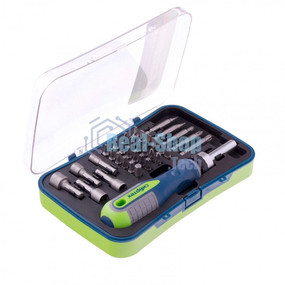 Отвертка реверсивная Сибртех с набором бит и торцевыми головками 35 шт., CrV